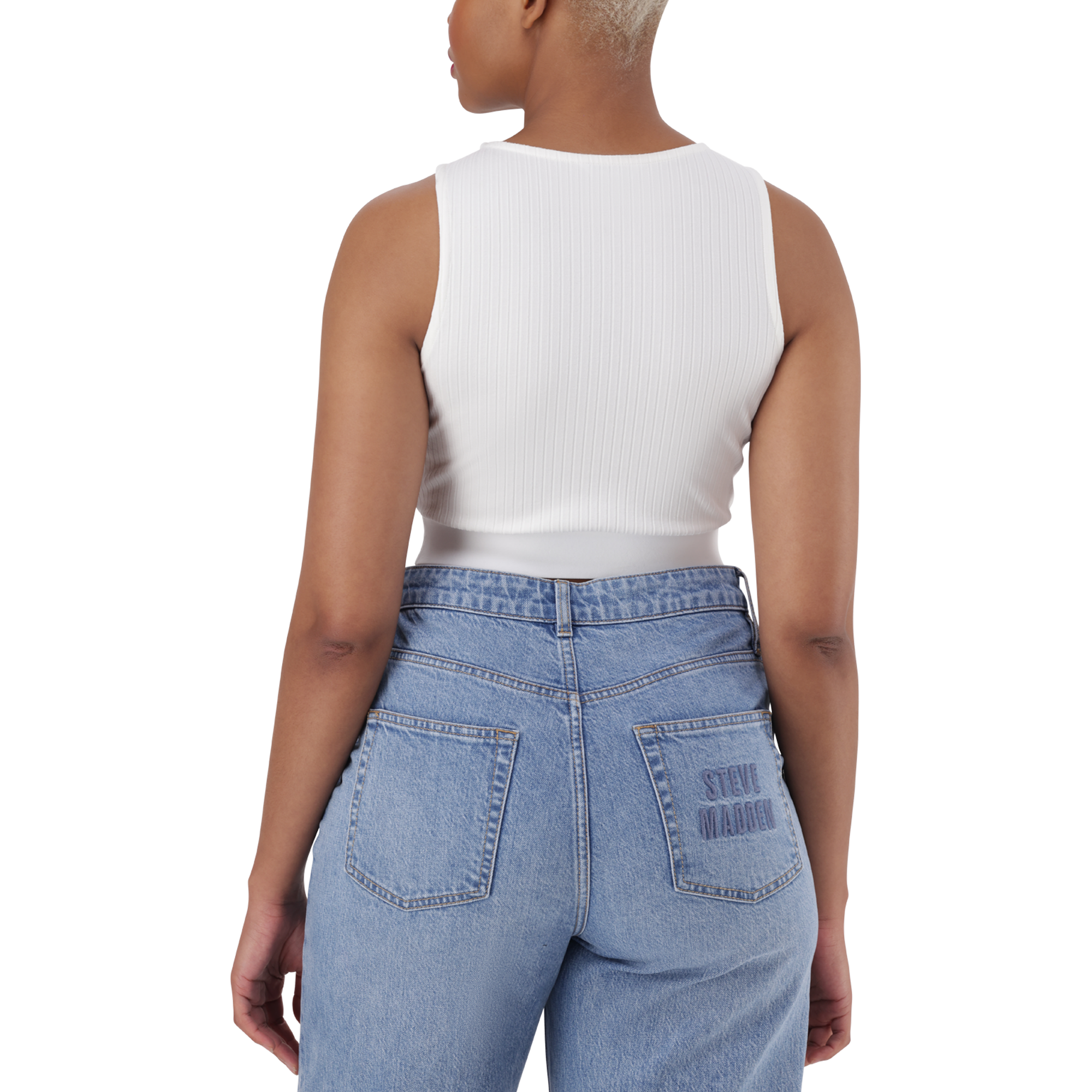 BRIA WHITE HIGH NECK FITTED TOP