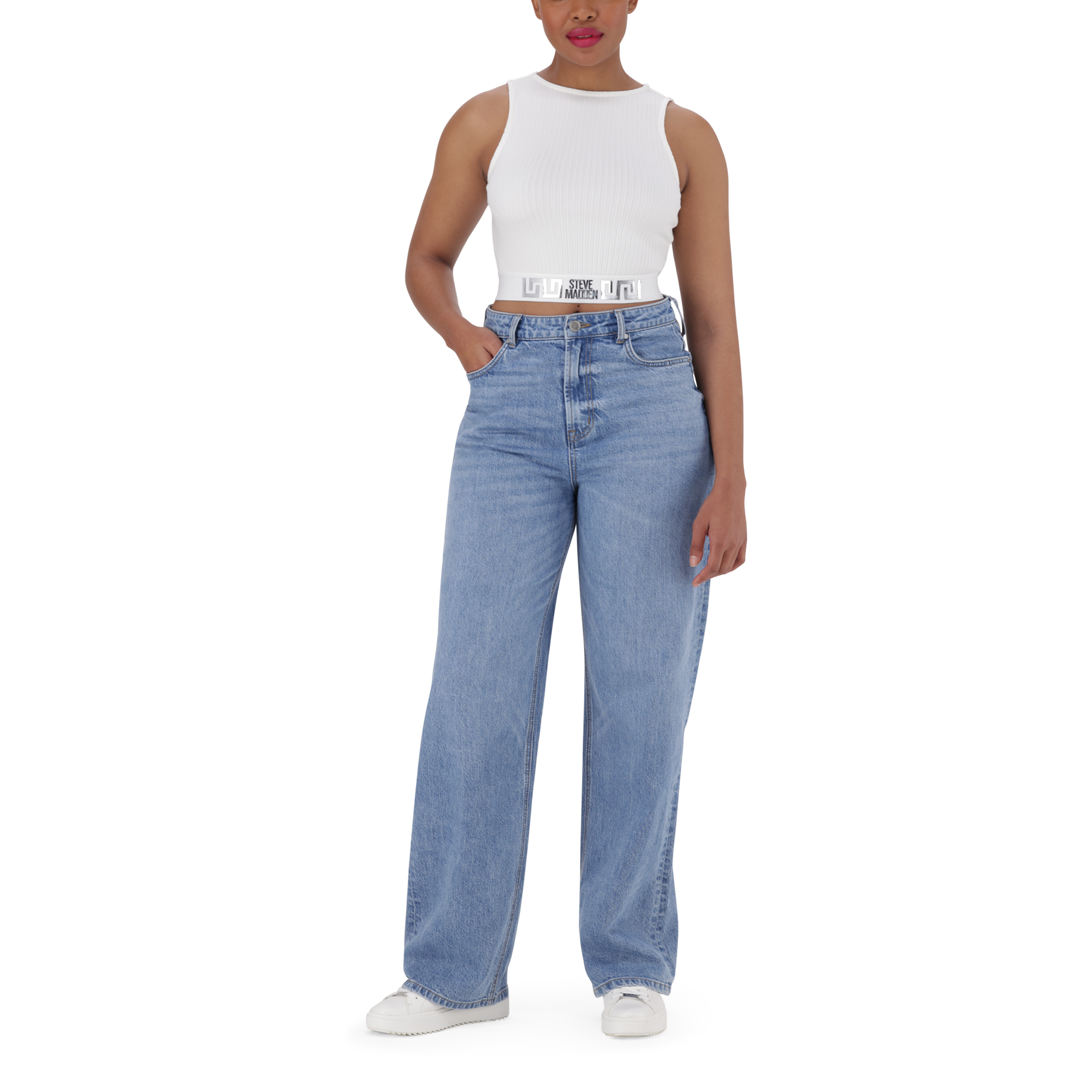 BRIA WHITE HIGH NECK FITTED TOP