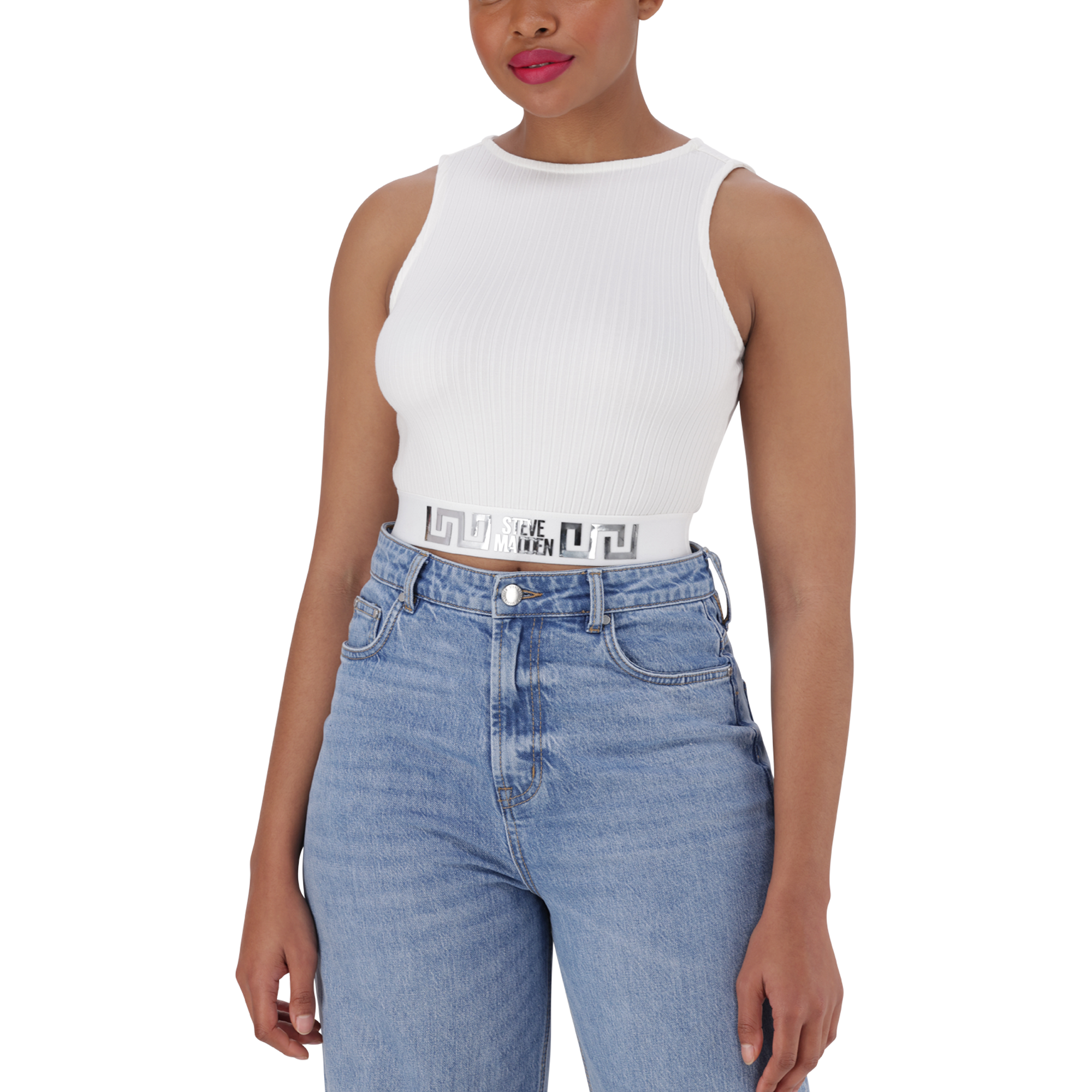 BRIA WHITE HIGH NECK FITTED TOP