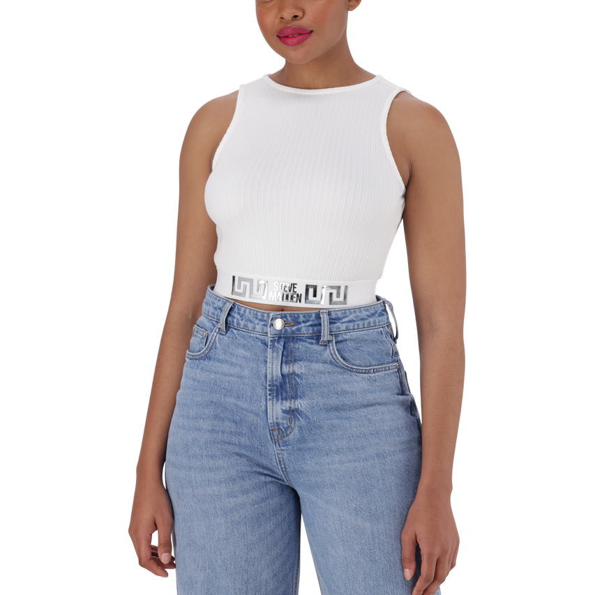 BRIA WHITE HIGH NECK FITTED TOP