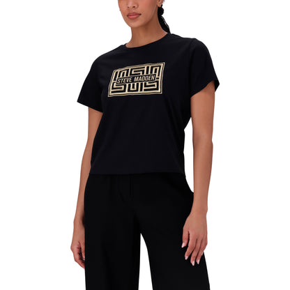 MALISSA BLACK METALLIC LOGO BOXY T-SHIRT