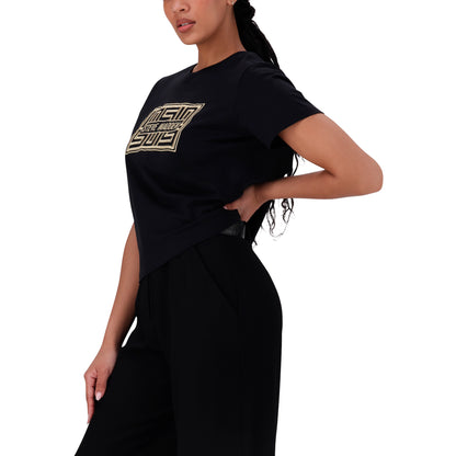 MALISSA BLACK METALLIC LOGO BOXY T-SHIRT