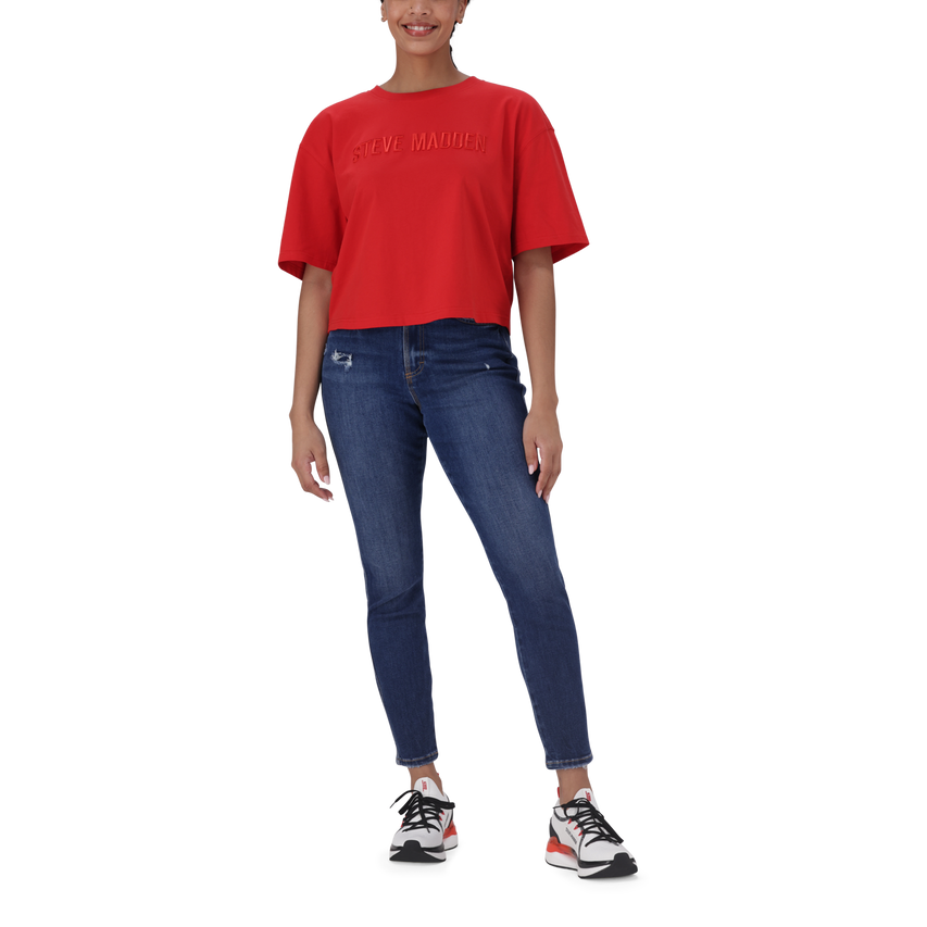 ALESSA RED CROPPED BOXY T-SHIRT