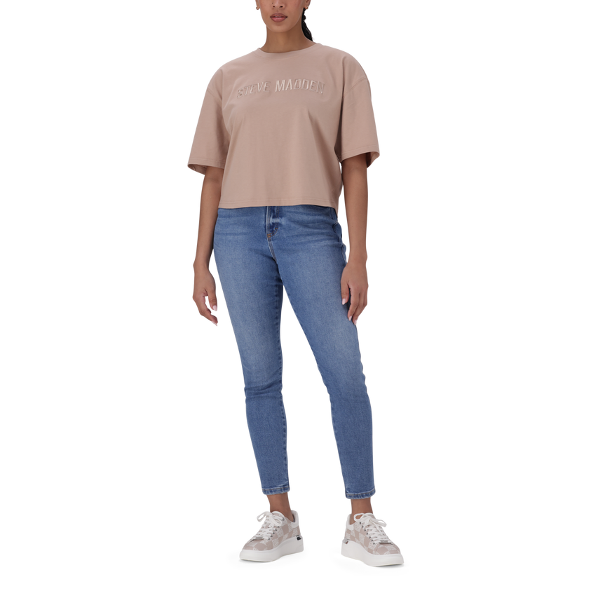 ALESSA WARM TAUPE CROPPED BOXY T-SHIRT