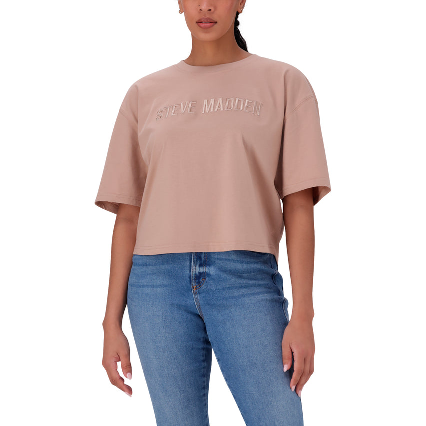 ALESSA WARM TAUPE CROPPED BOXY T-SHIRT