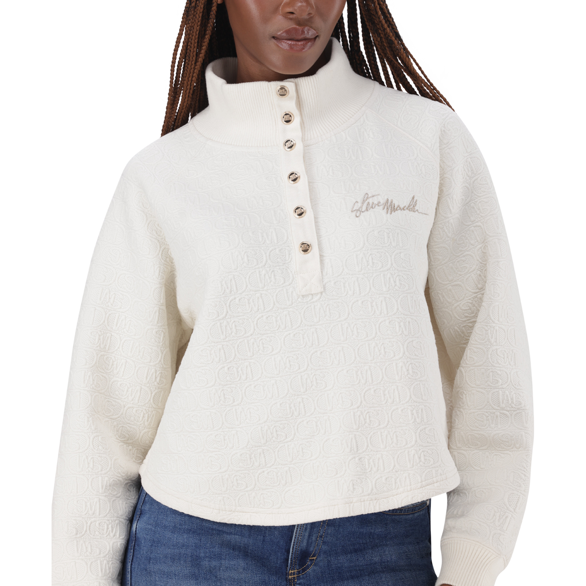 JANET CREAM JACQUARD HENLEY TOP - view 2