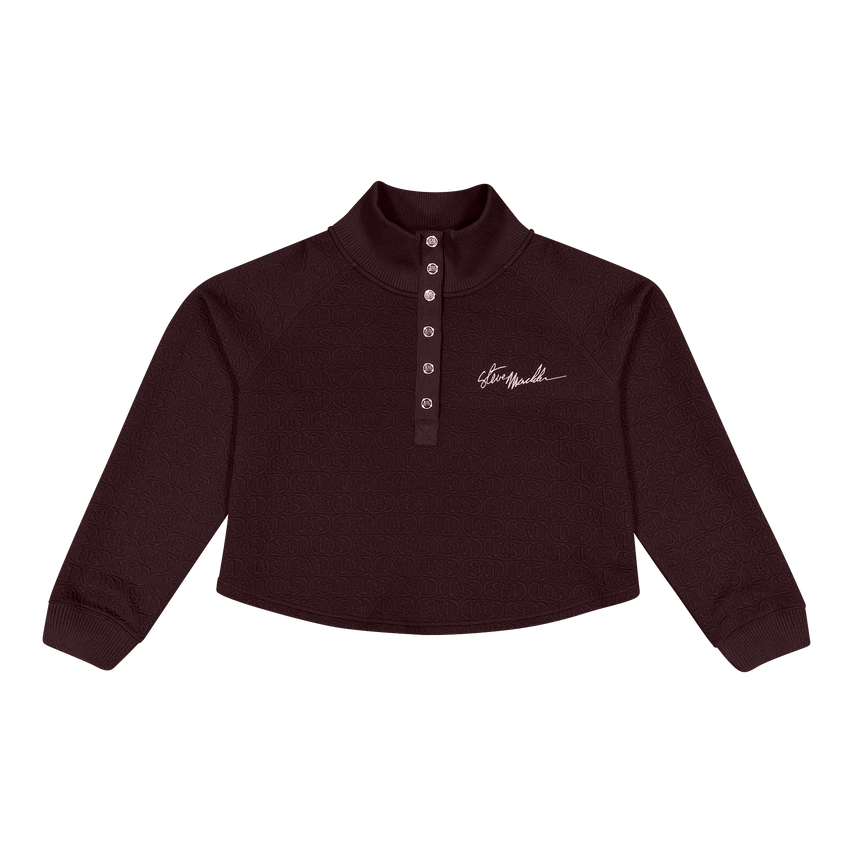 JANET BURGUNDY JACQUARD HENLEY TOP