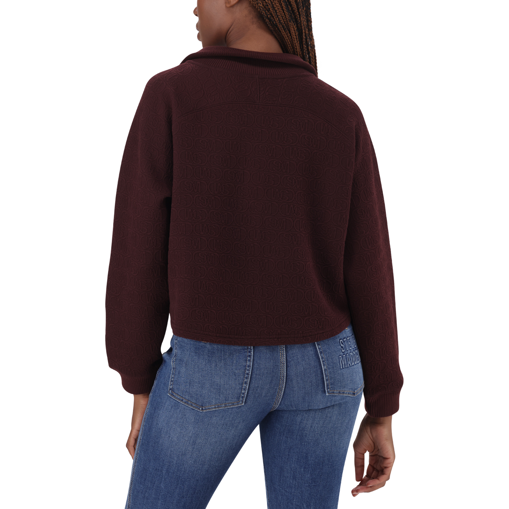 JANET BURGUNDY JACQUARD HENLEY TOP - view 6