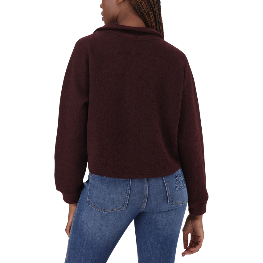 JANET BURGUNDY JACQUARD HENLEY TOP - view 6