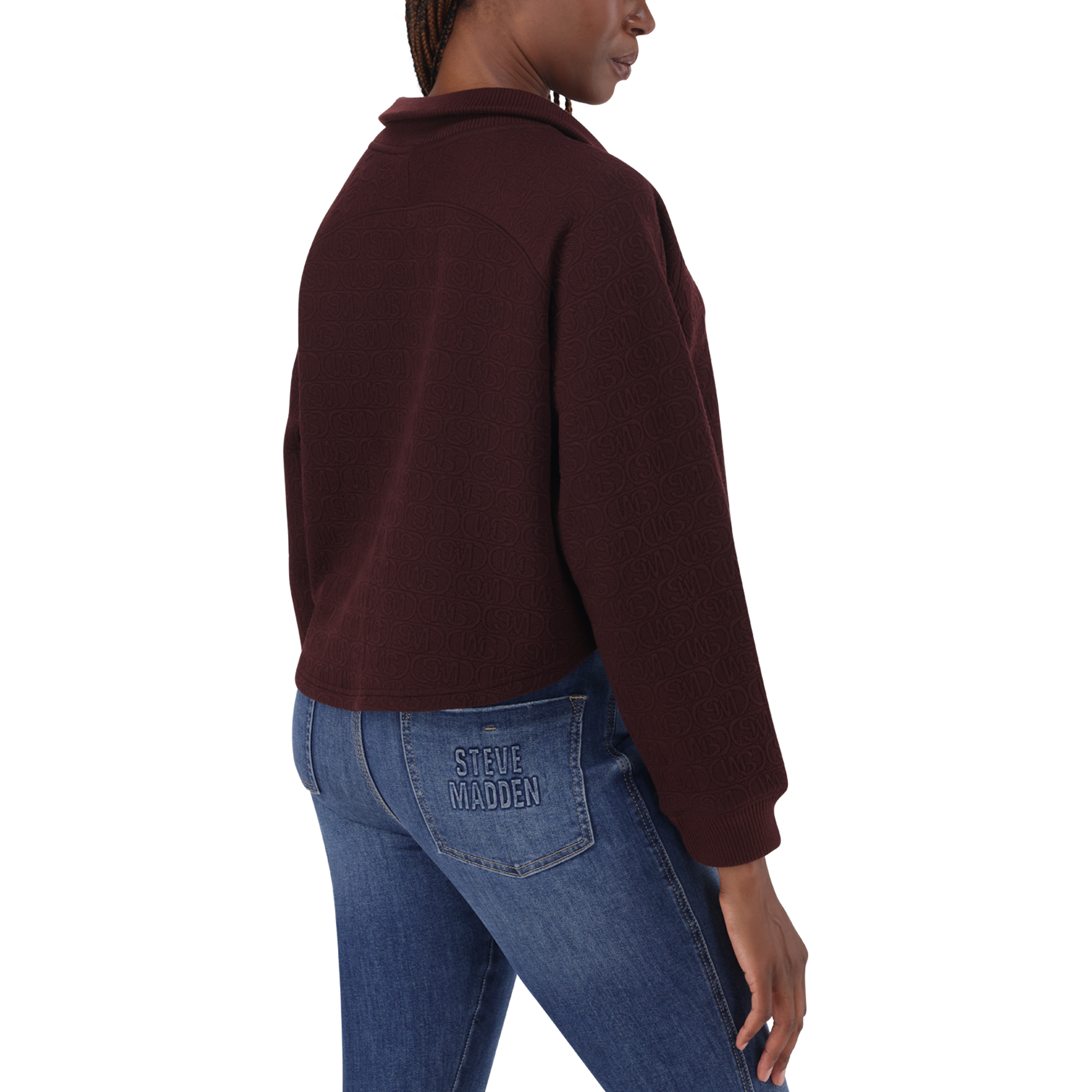 JANET BURGUNDY JACQUARD HENLEY TOP - view 4