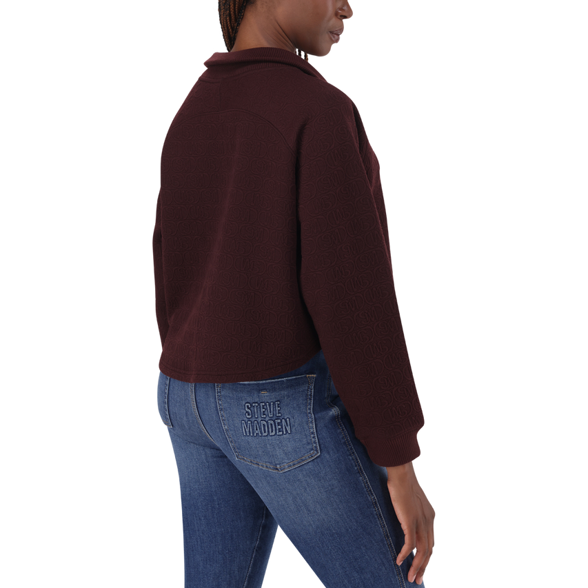 JANET BURGUNDY JACQUARD HENLEY TOP - view 4