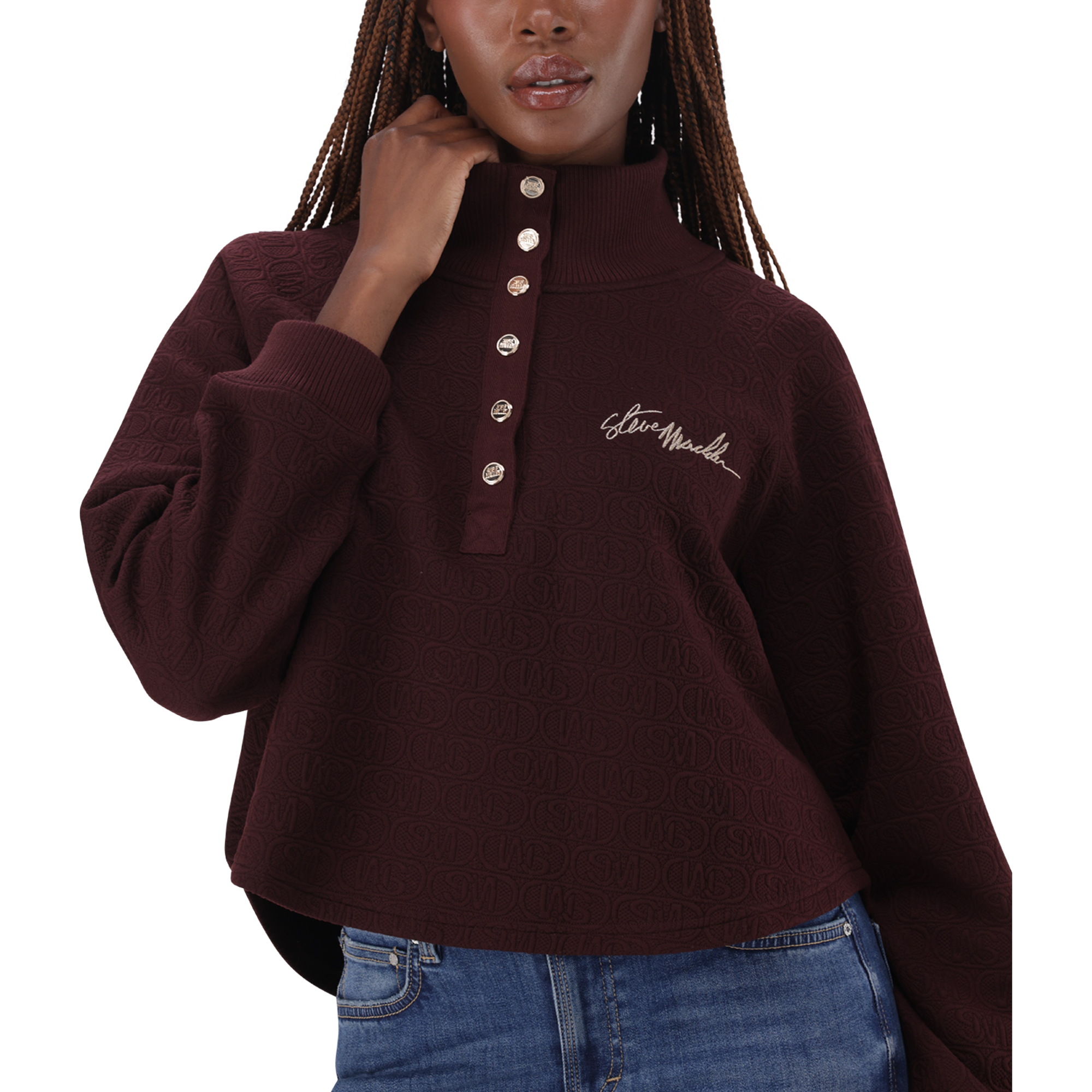 JANET BURGUNDY JACQUARD HENLEY TOP - view 2