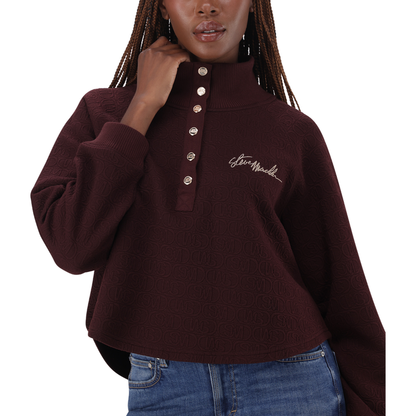 JANET BURGUNDY JACQUARD HENLEY TOP - view 2