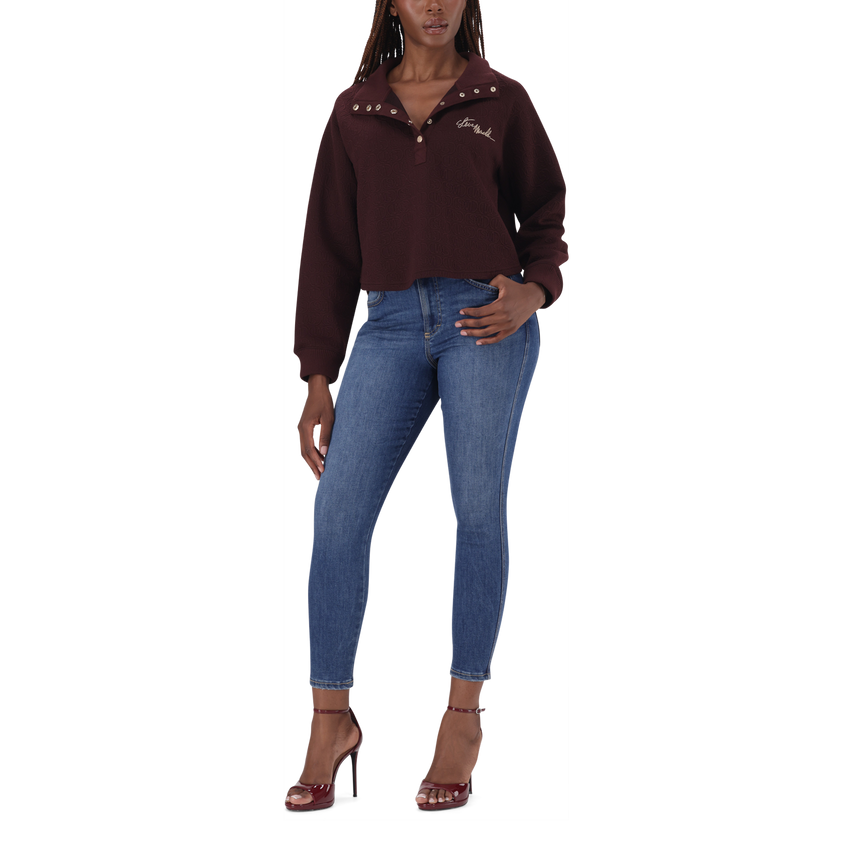 JANET BURGUNDY JACQUARD HENLEY TOP - view 5