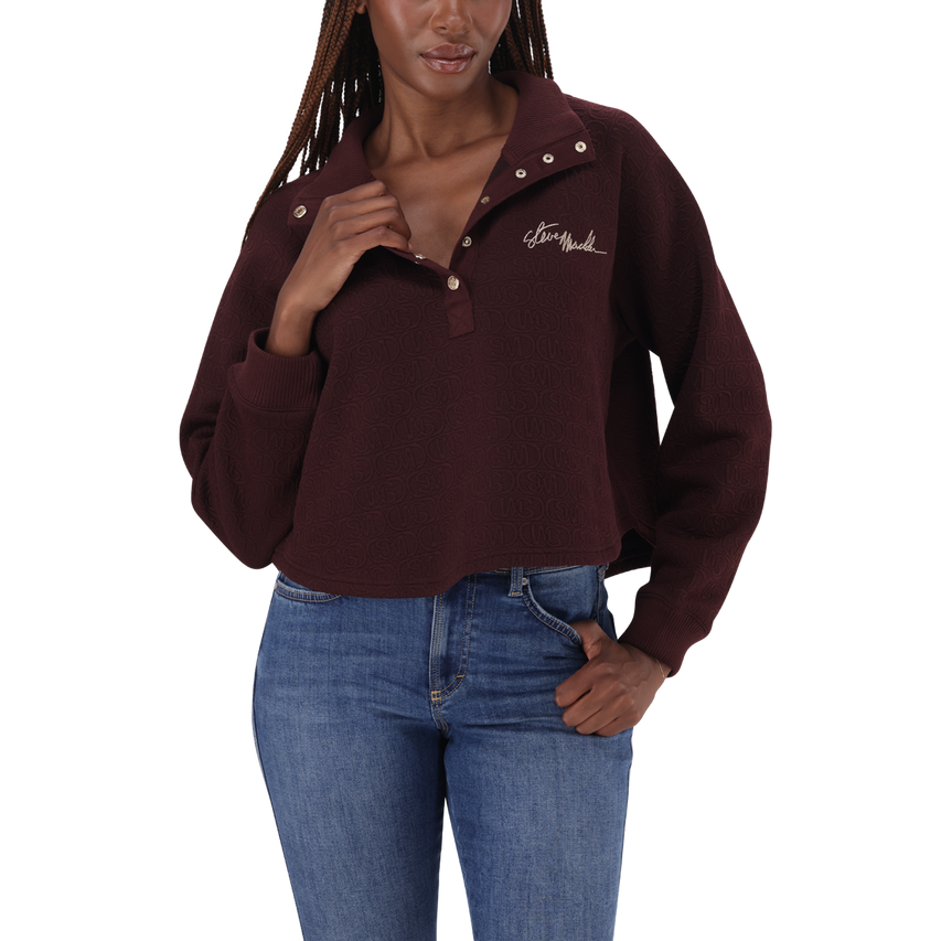 JANET BURGUNDY JACQUARD HENLEY TOP - view 3