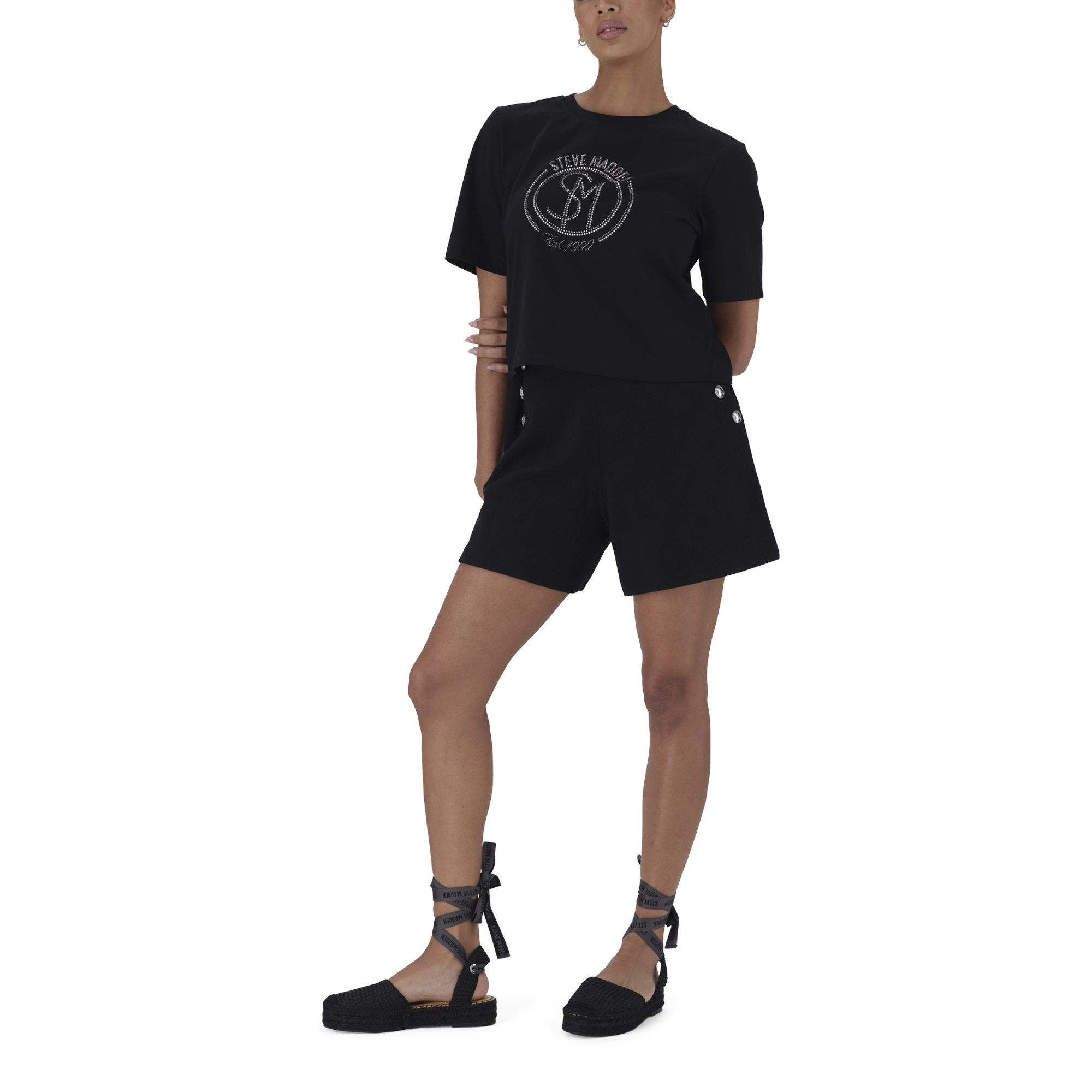 BRIANNA BLACK BOXY SPARKLE LOGO T-SHIRT