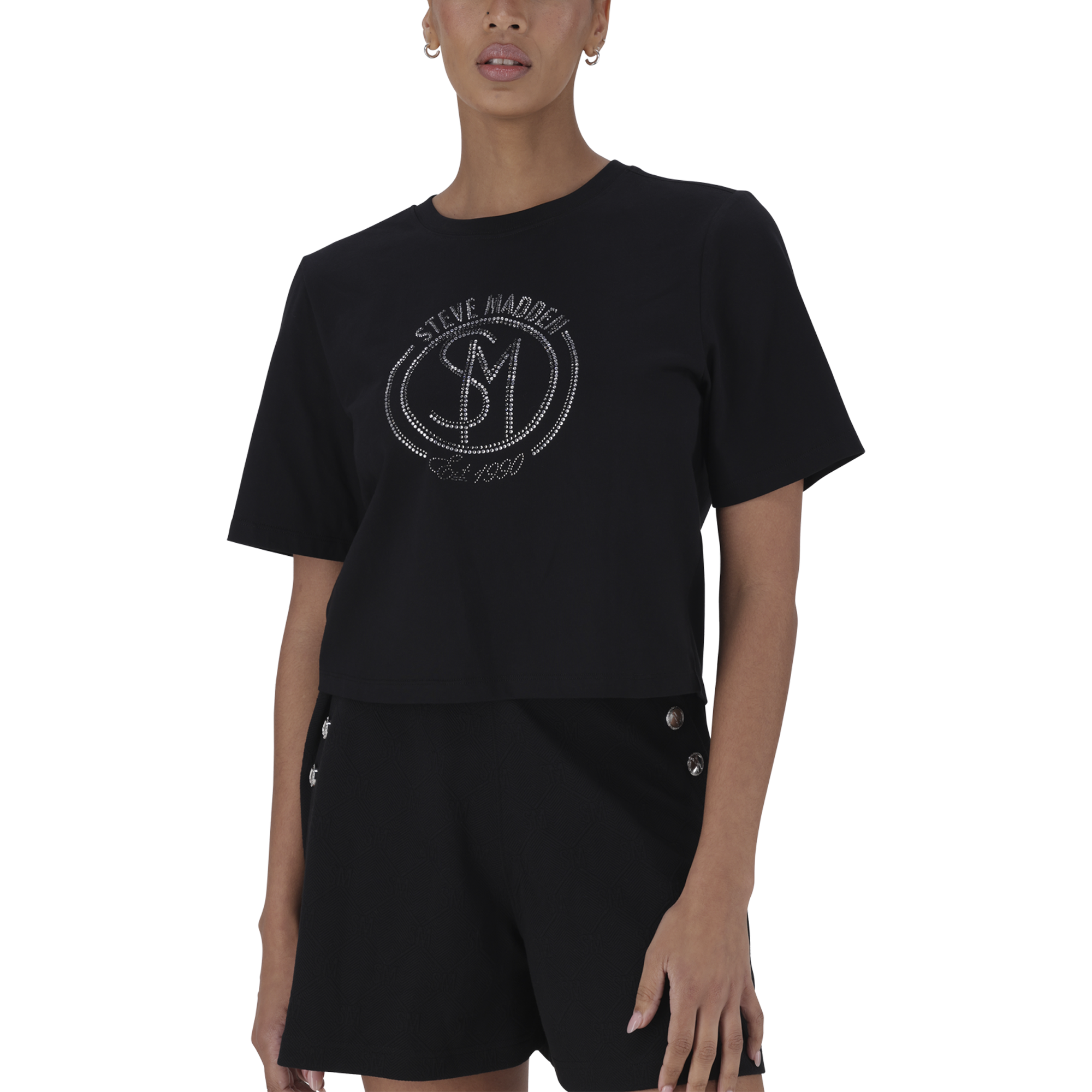 BRIANNA BLACK BOXY SPARKLE LOGO T-SHIRT