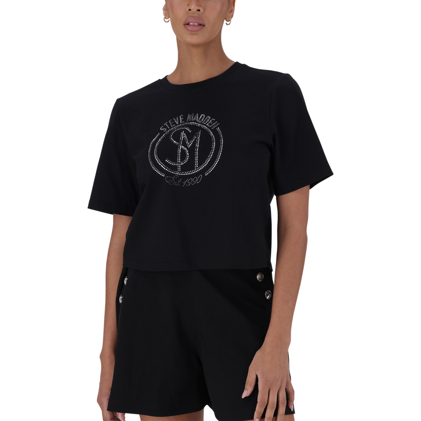 BRIANNA BLACK BOXY SPARKLE LOGO T-SHIRT