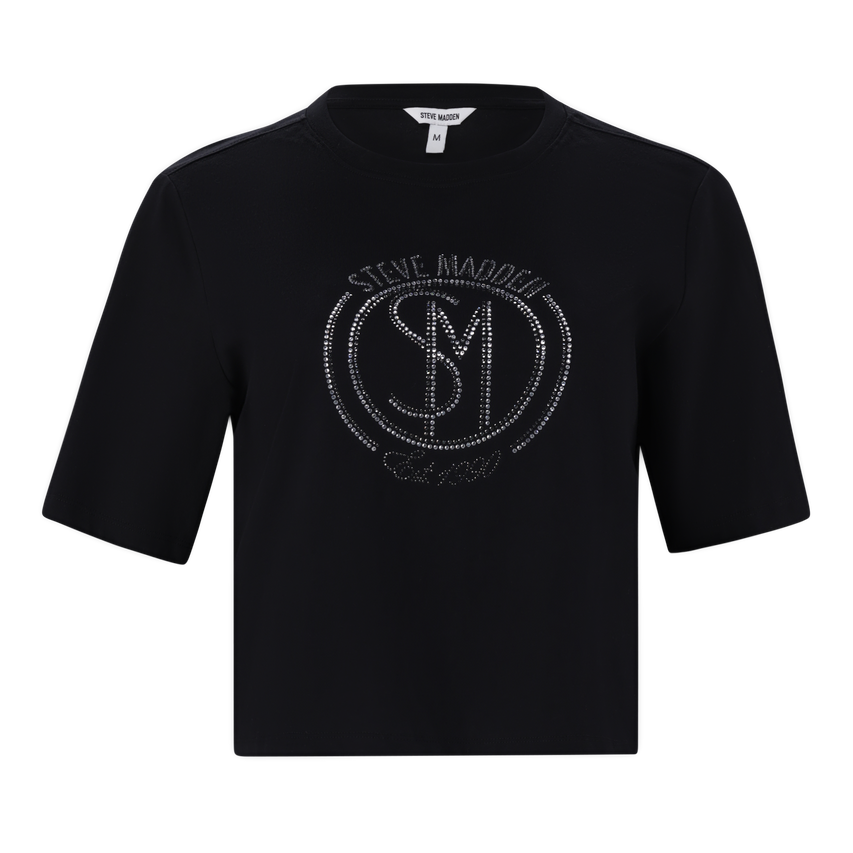 BRIANNA BLACK BOXY SPARKLE LOGO T-SHIRT