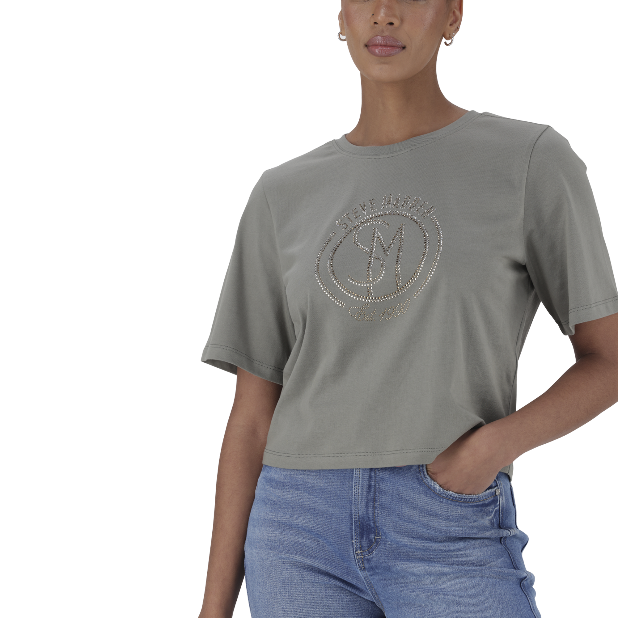 BRIANNA FATIGUE BOXY SPARKLE LOGO T-SHIRT