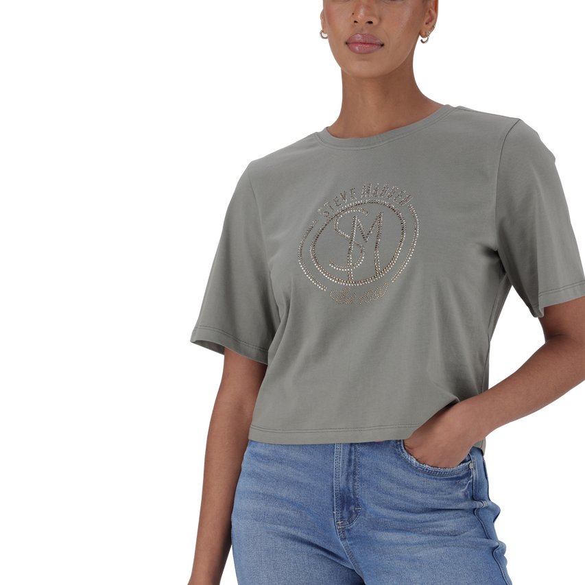 BRIANNA FATIGUE BOXY SPARKLE LOGO T-SHIRT