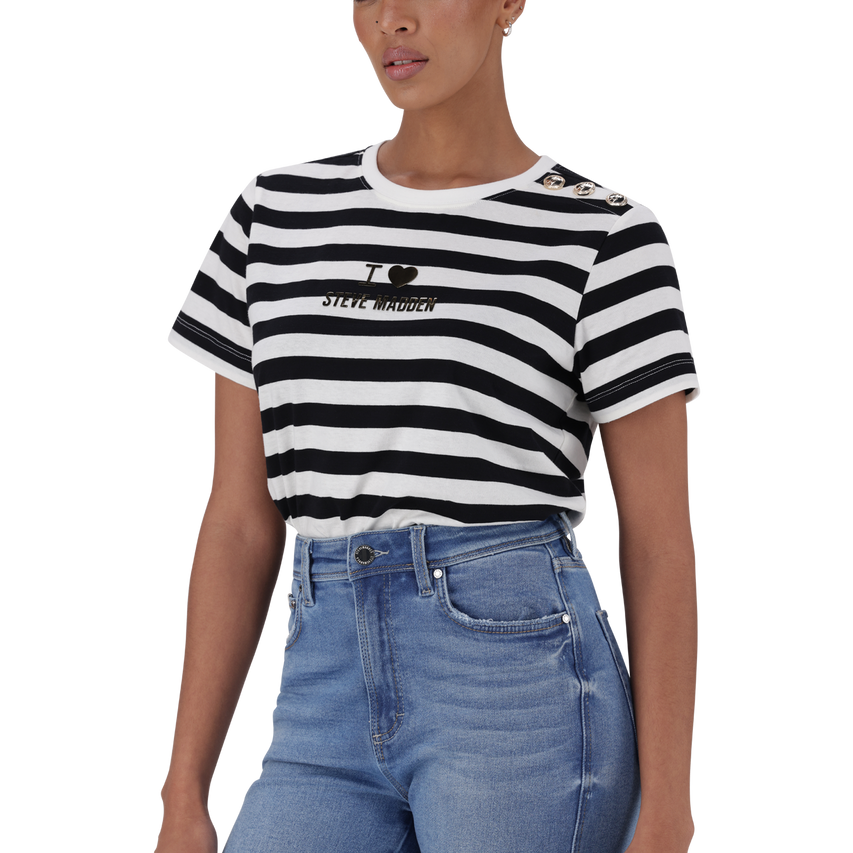 HAZEL BLACK WHITE HEART T-SHIRT WITH POPPERS