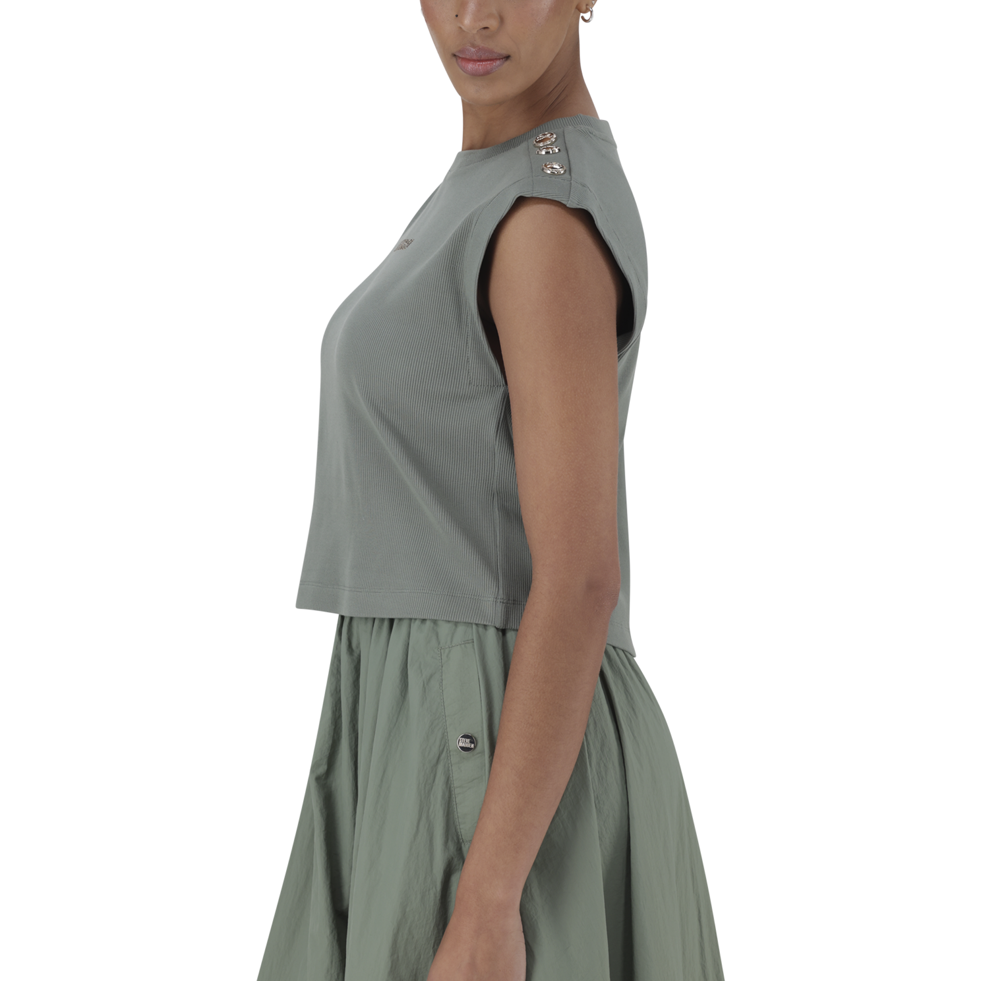 BRYNN FATIGUE CROPPED TOP WITH POPPERS