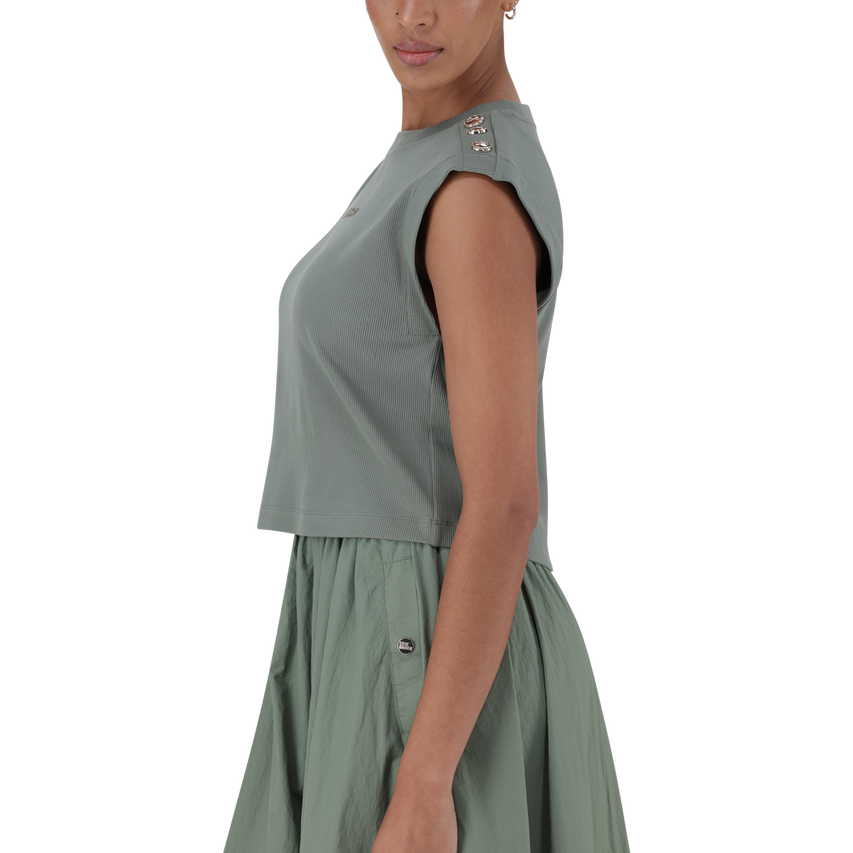 BRYNN FATIGUE CROPPED TOP WITH POPPERS