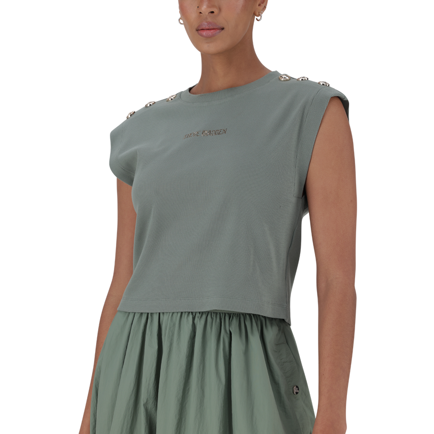 BRYNN FATIGUE CROPPED TOP WITH POPPERS