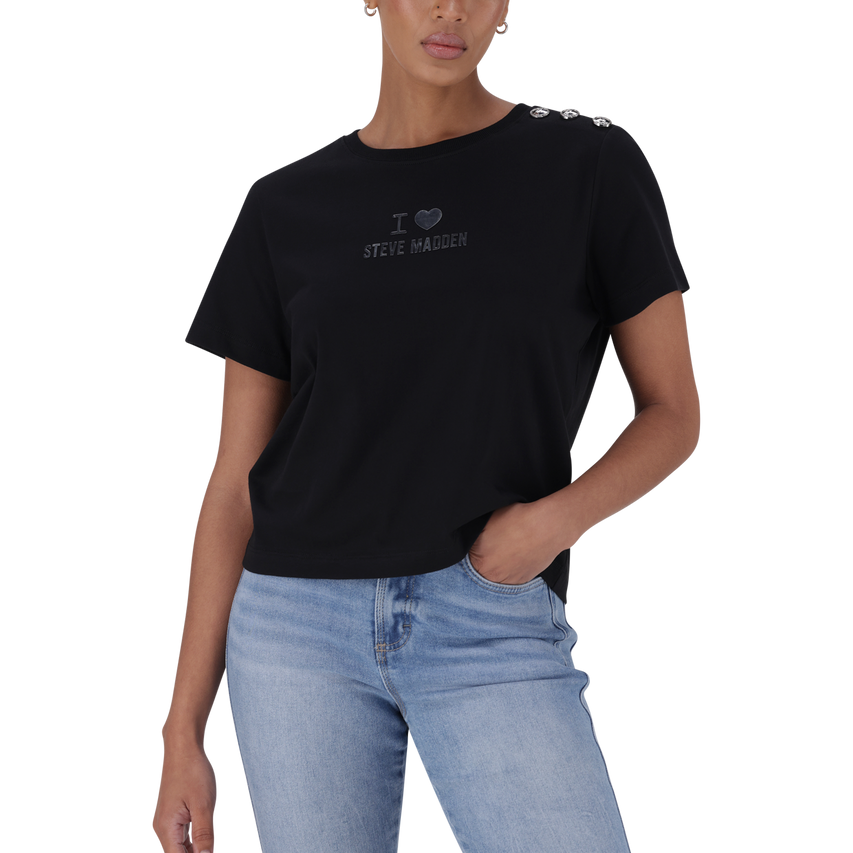 HAZEL BLACK HEART T-SHIRT WITH POPPERS