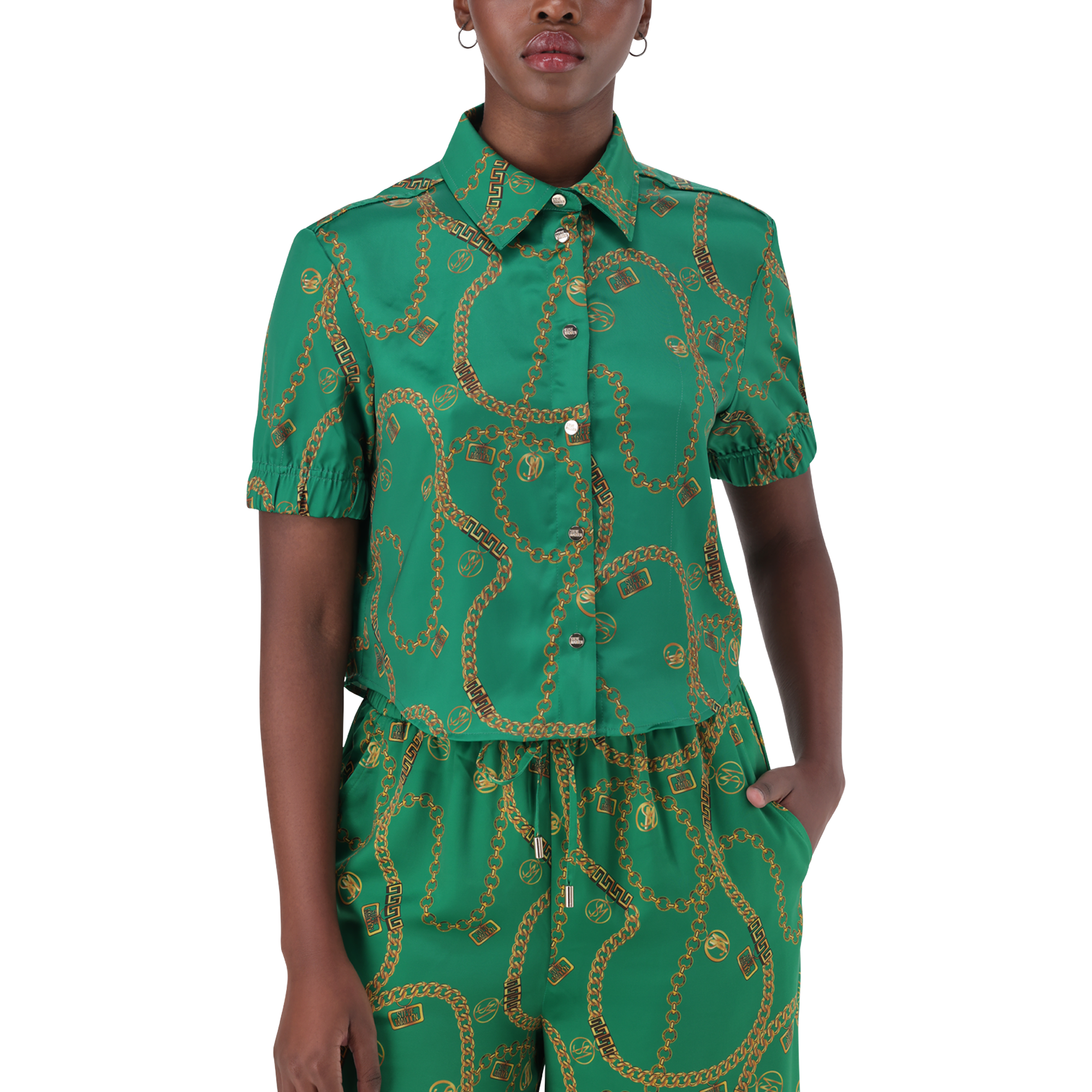 ZURI GREEN CROPPED SHORT SLEEVE SHIRT