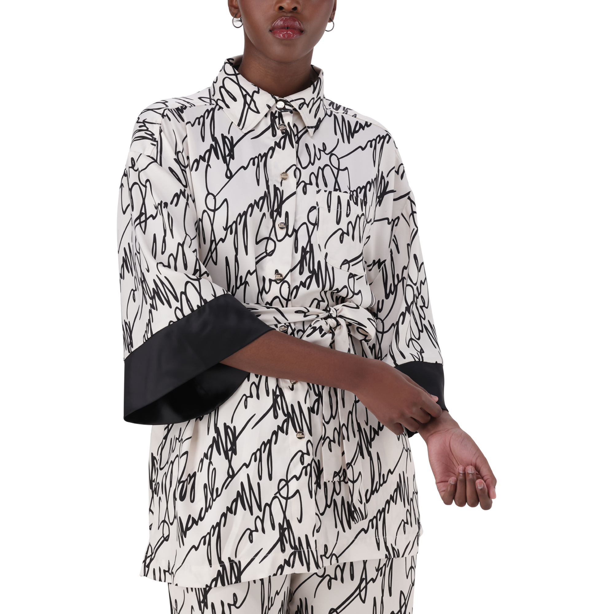 NYLA WHITE KIMONO SHIRT WITH BELT
