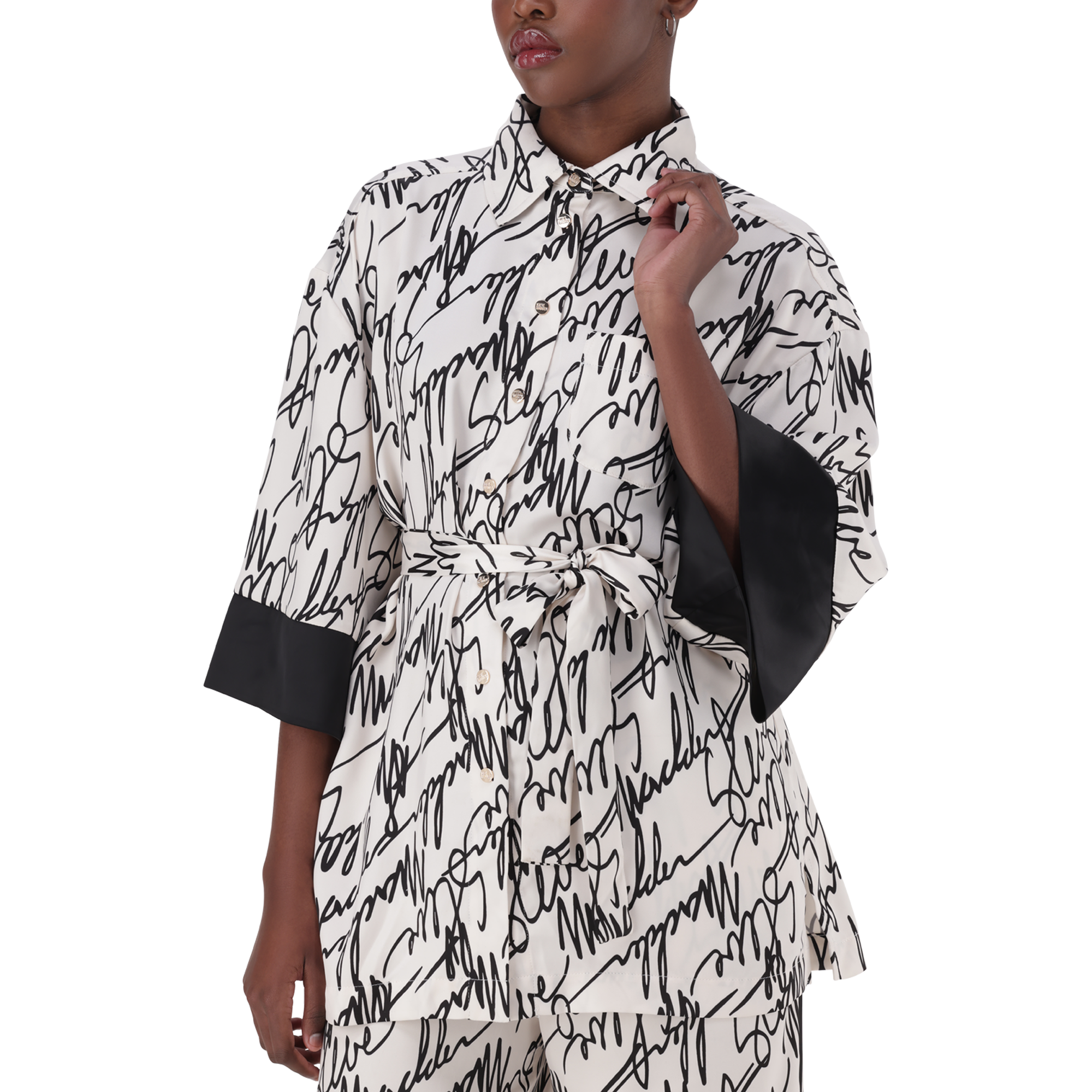 NYLA WHITE KIMONO SHIRT WITH BELT