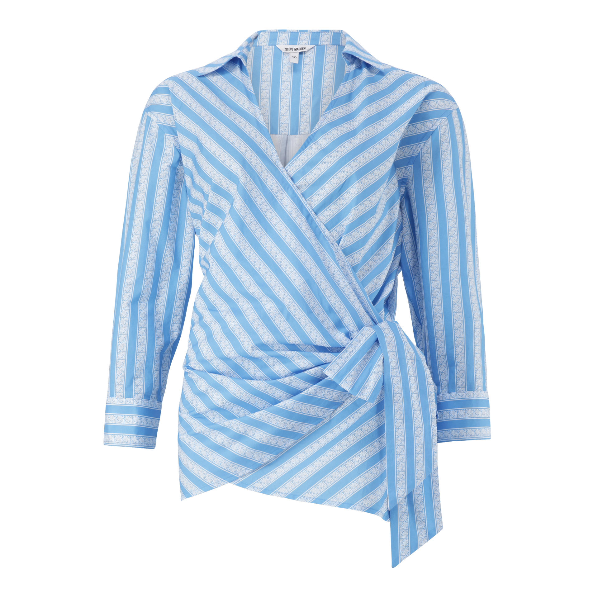 RIRI WHITE BLUE OVERSIZED WRAP SHIRT WITH TIE – Steve Madden South
