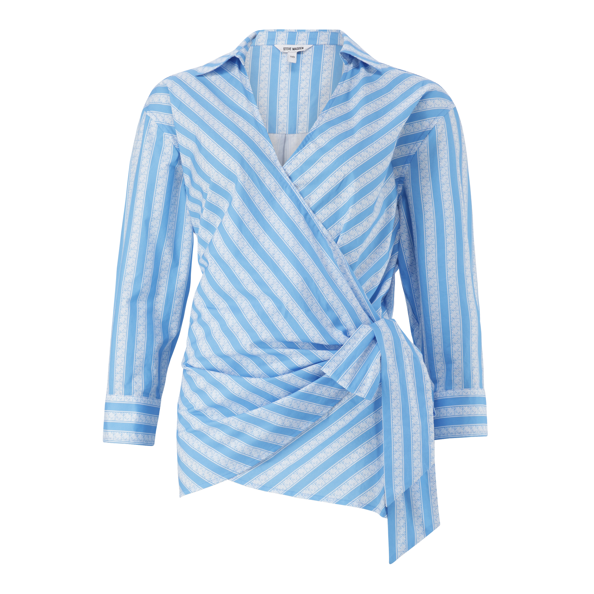 RIRI WHITE BLUE OVERSIZED WRAP SHIRT WITH TIE