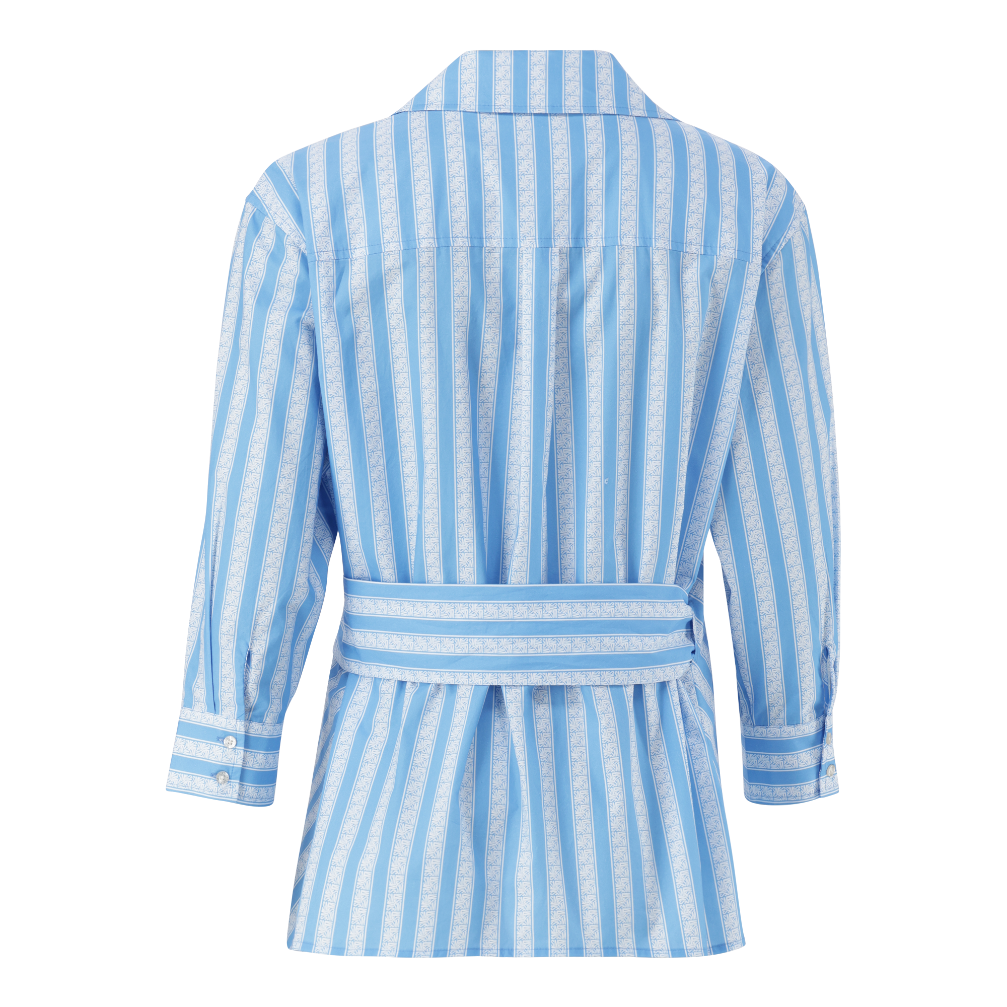 RIRI WHITE BLUE OVERSIZED WRAP SHIRT WITH TIE