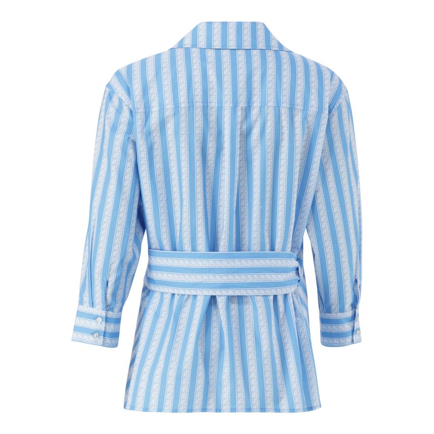 RIRI WHITE BLUE OVERSIZED WRAP SHIRT WITH TIE