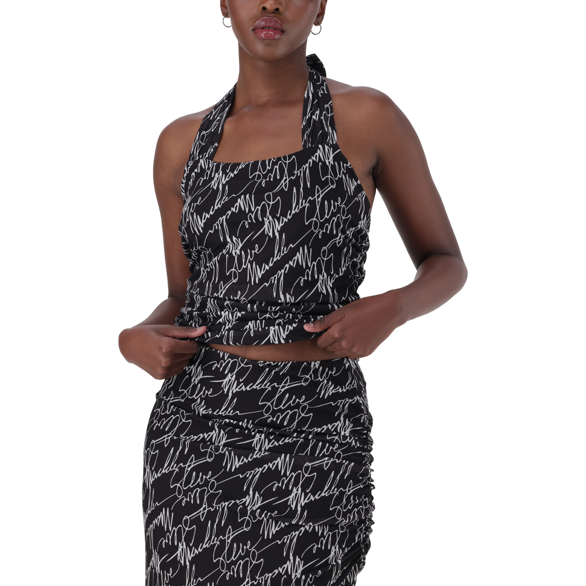 EMILY BLACK MESH HALTER NECK TOP