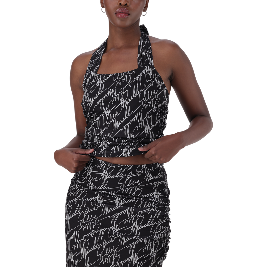 EMILY BLACK MESH HALTER NECK TOP