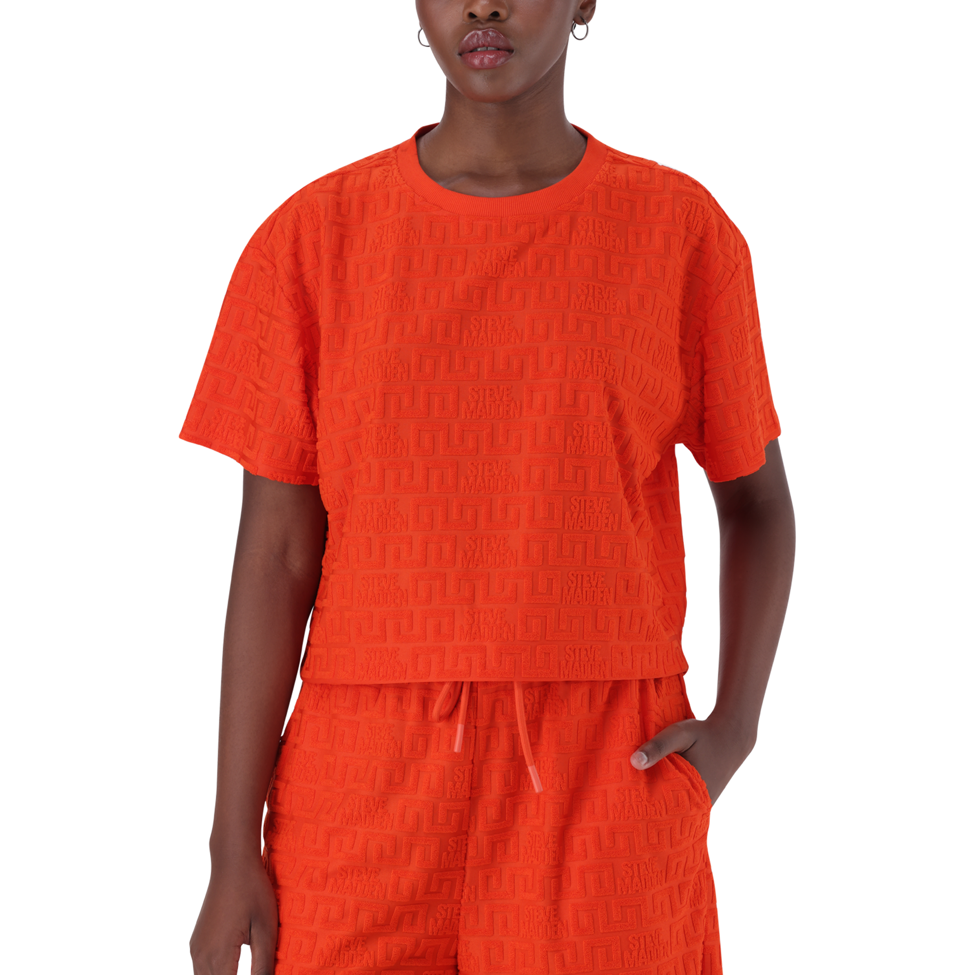 AYAAN TANGERINE EMBOSSED LOGO TOP