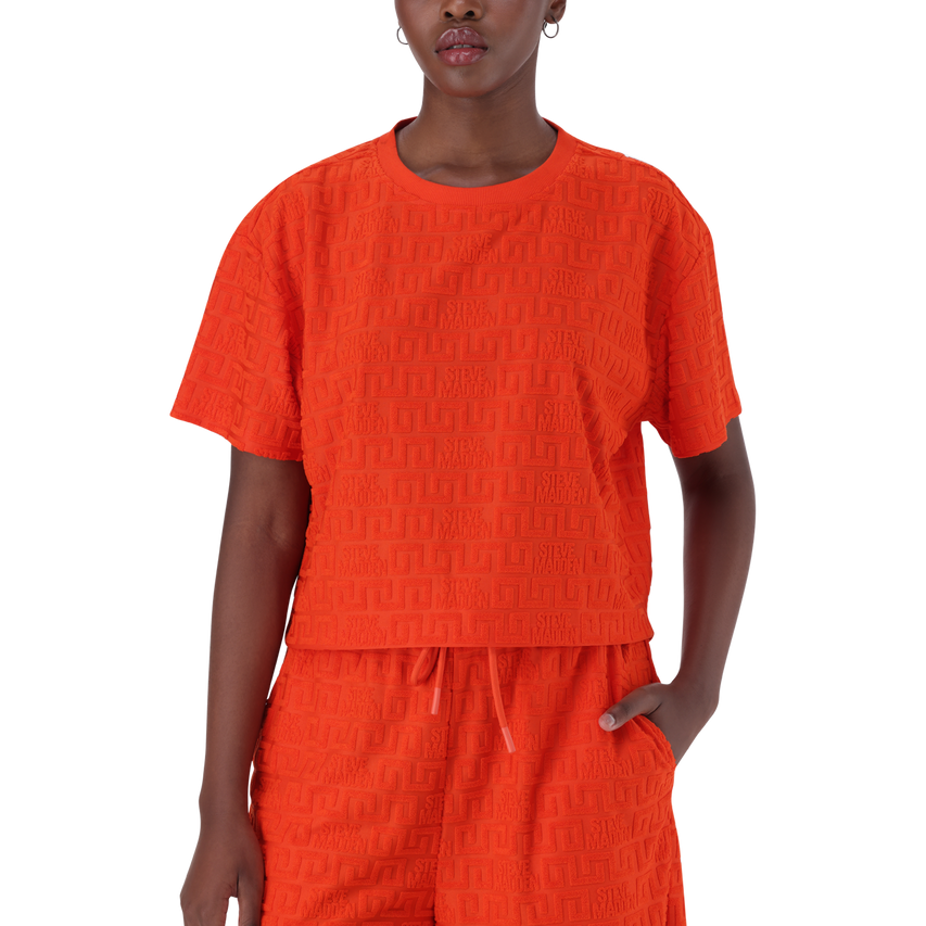 AYAAN TANGERINE EMBOSSED LOGO TOP