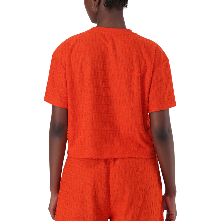 AYAAN TANGERINE EMBOSSED LOGO TOP