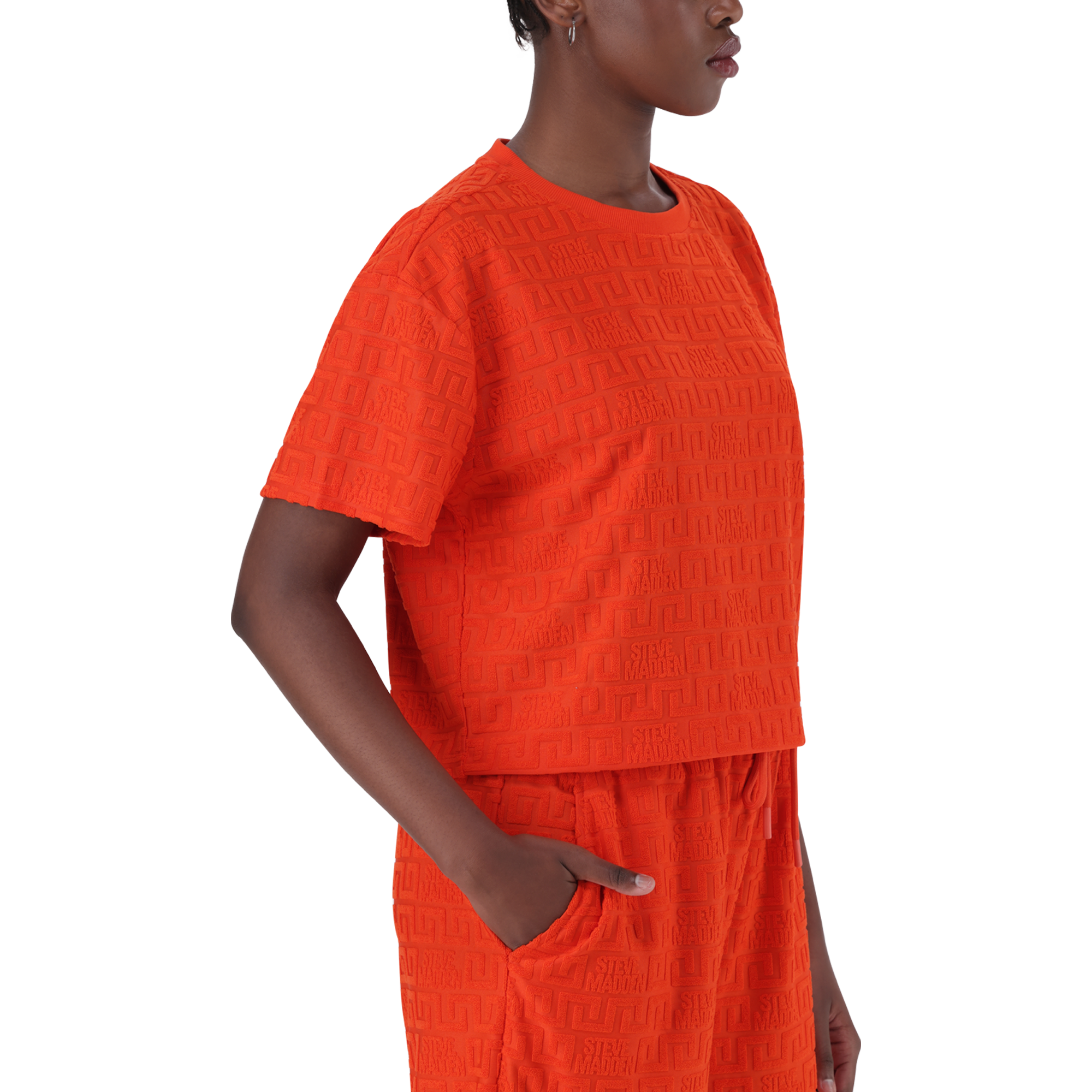 AYAAN TANGERINE EMBOSSED LOGO TOP