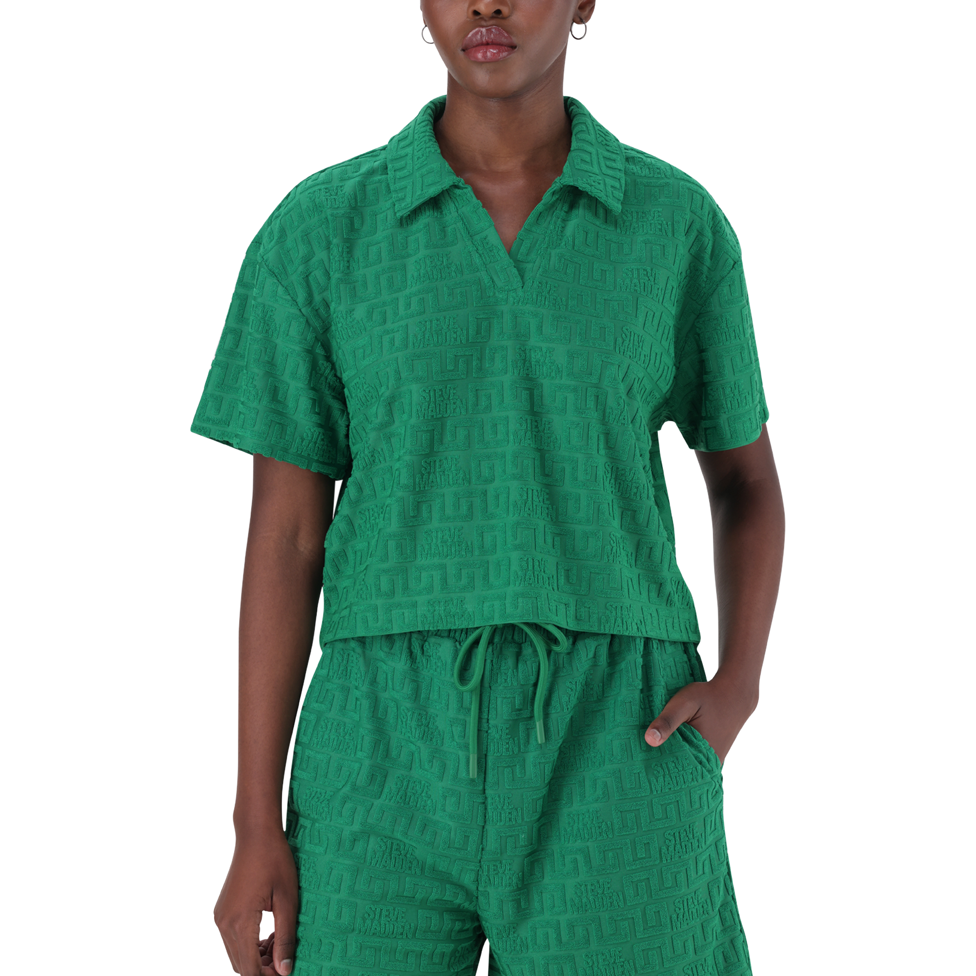 TESSA EMERALD EMBOSSED LOGO TOP WITH COLLAR