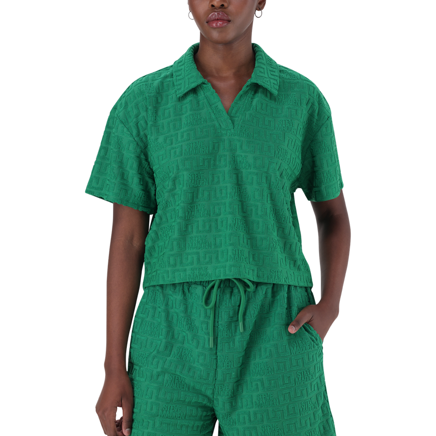 TESSA EMERALD EMBOSSED LOGO TOP WITH COLLAR