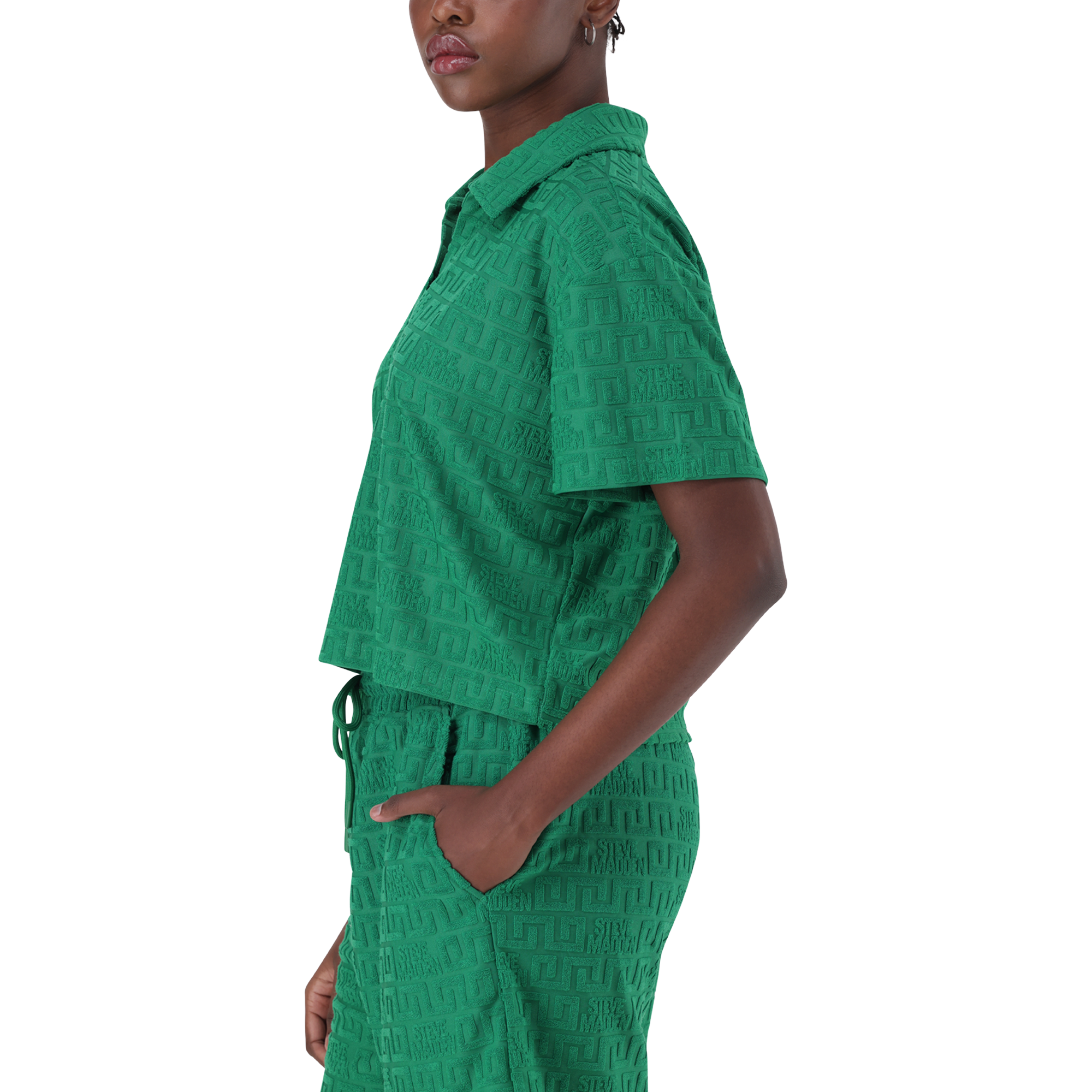 TESSA EMERALD EMBOSSED LOGO TOP WITH COLLAR