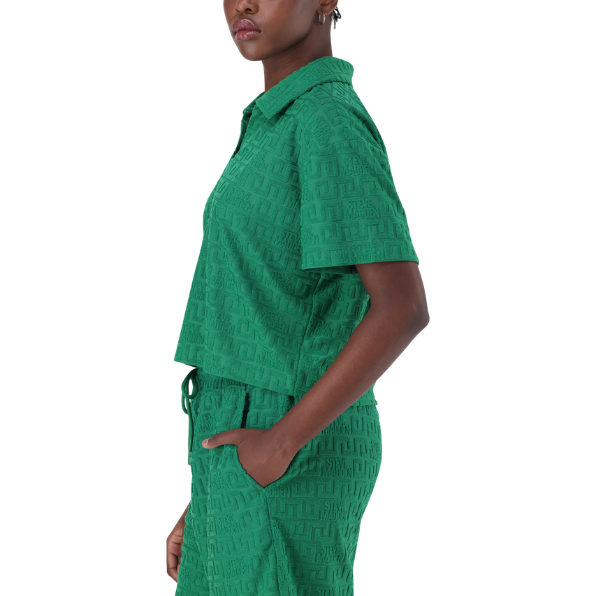 TESSA EMERALD EMBOSSED LOGO TOP WITH COLLAR