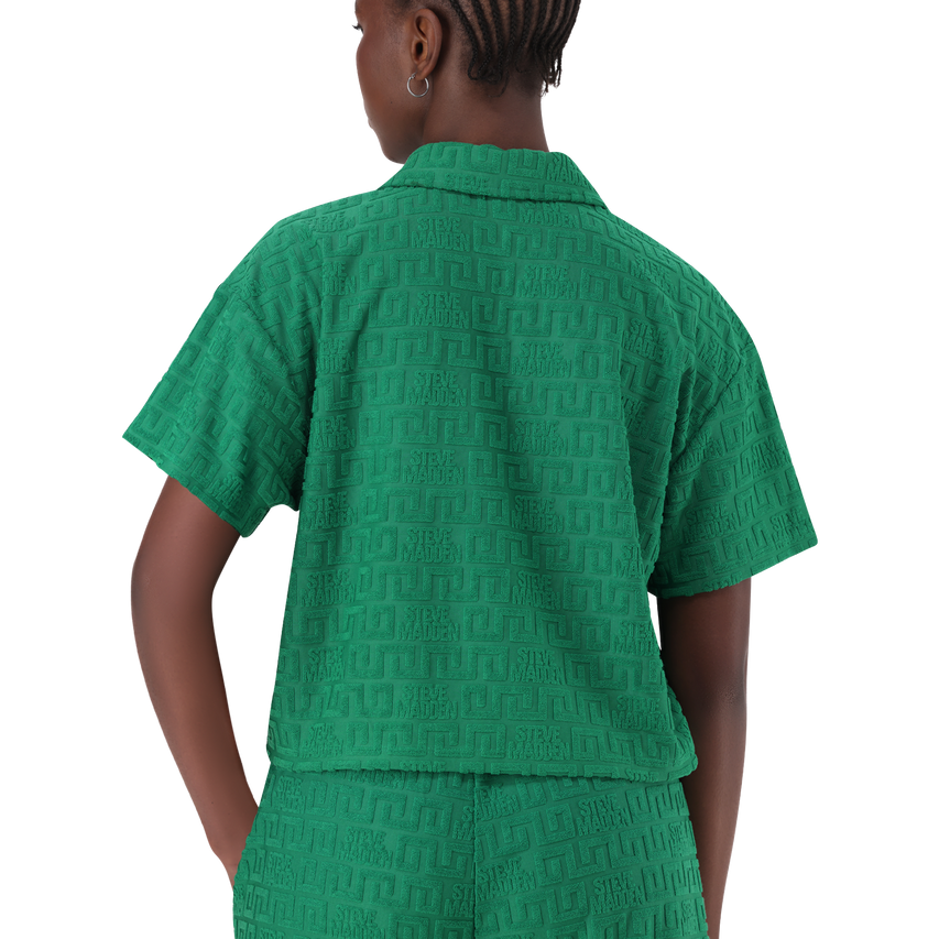 TESSA EMERALD EMBOSSED LOGO TOP WITH COLLAR