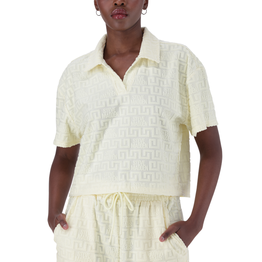 TESSA LEMON EMBOSSED LOGO TOP WITH COLLAR