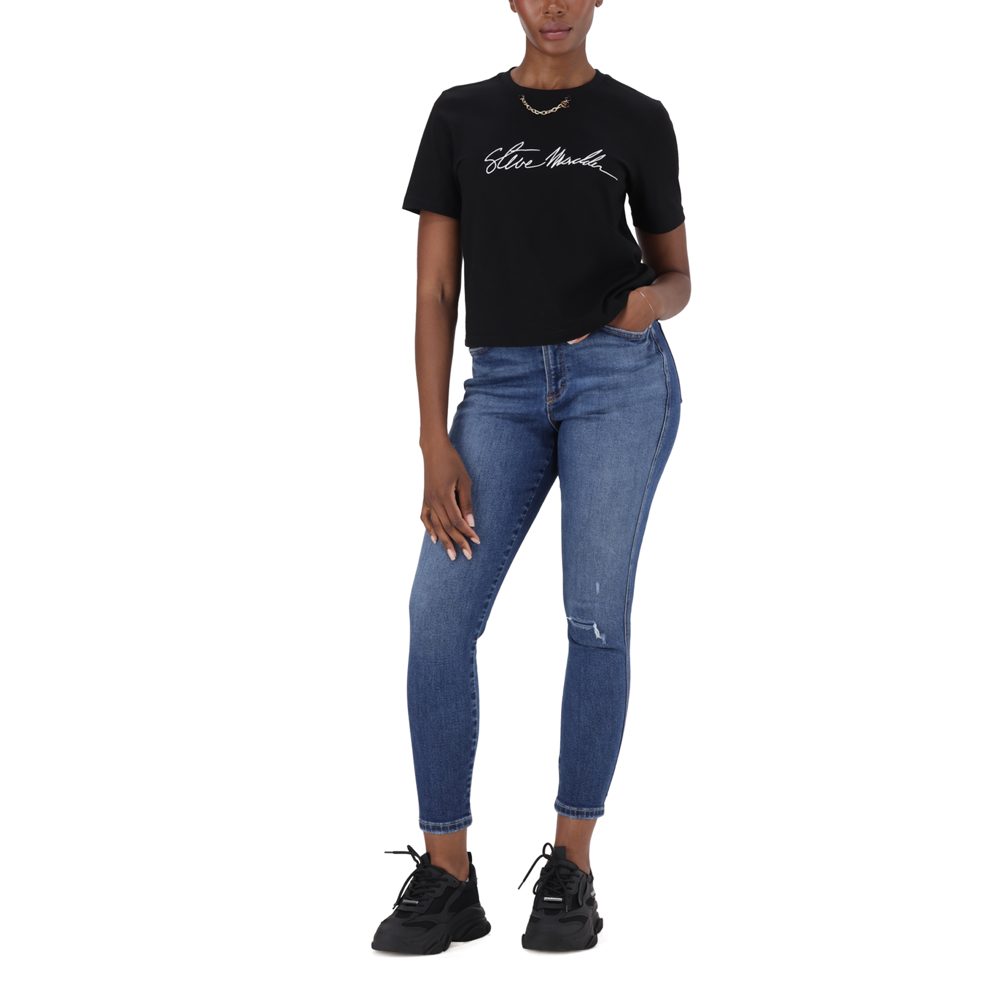 THERESA BLACK REGULAR T-SHIRT WITH CHAIN CHARM